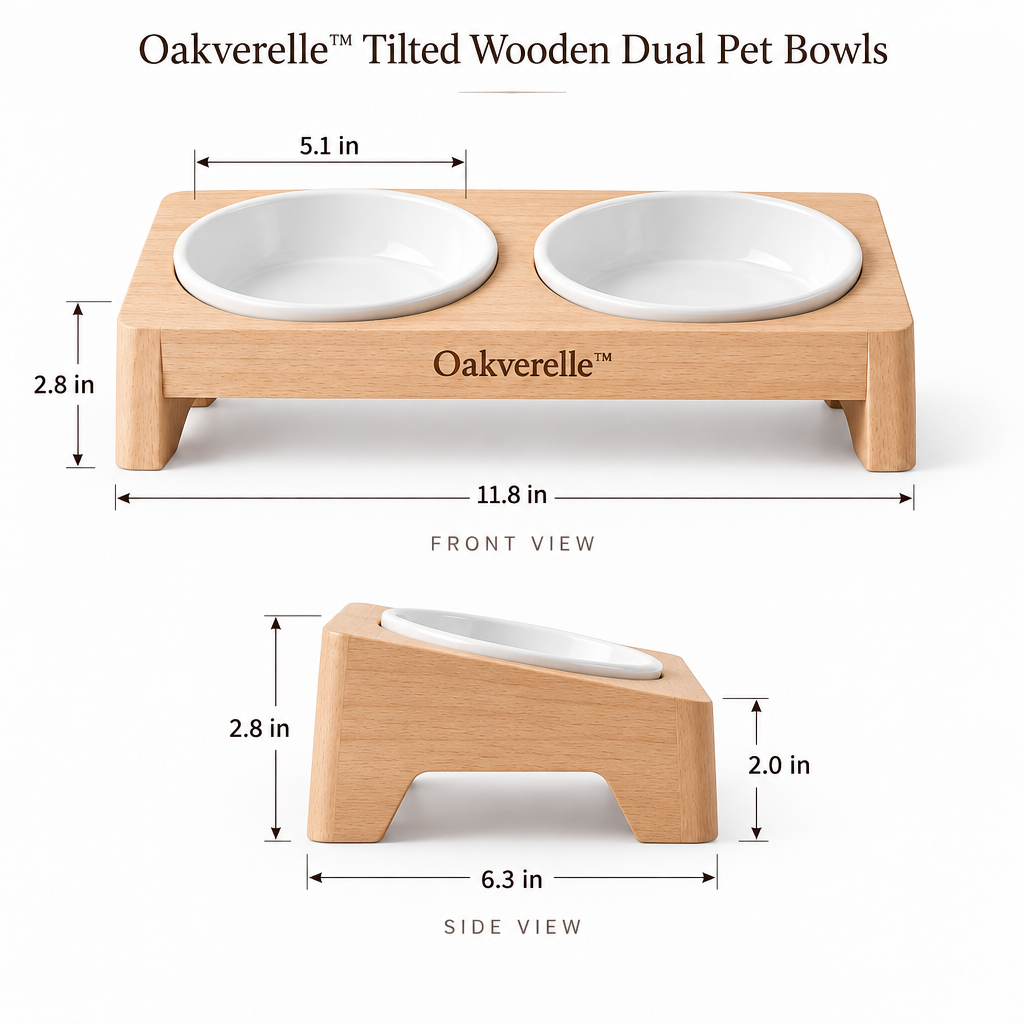 MeadowRise™ Tilted Wooden Double Feeder dimensions image