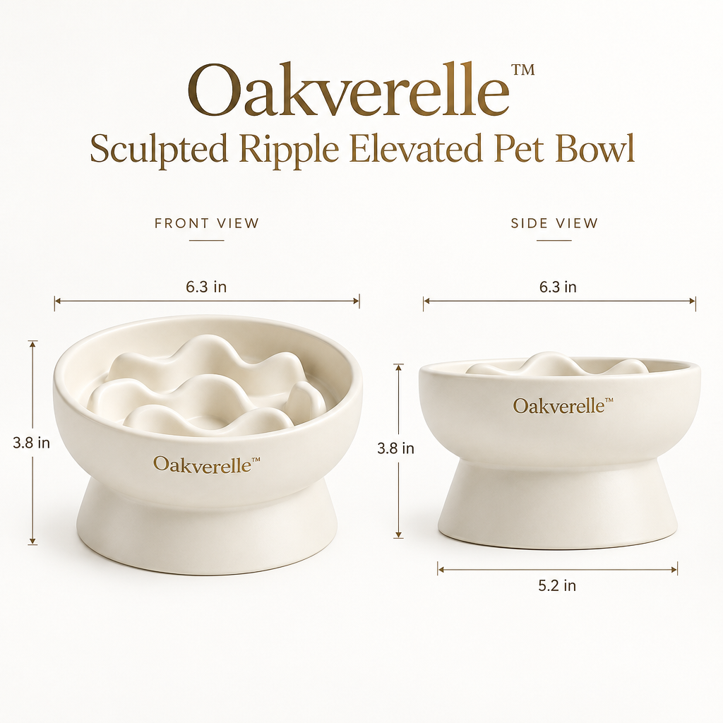 RippleRise™ Elevated Slow-Feed Bowl dimensions image