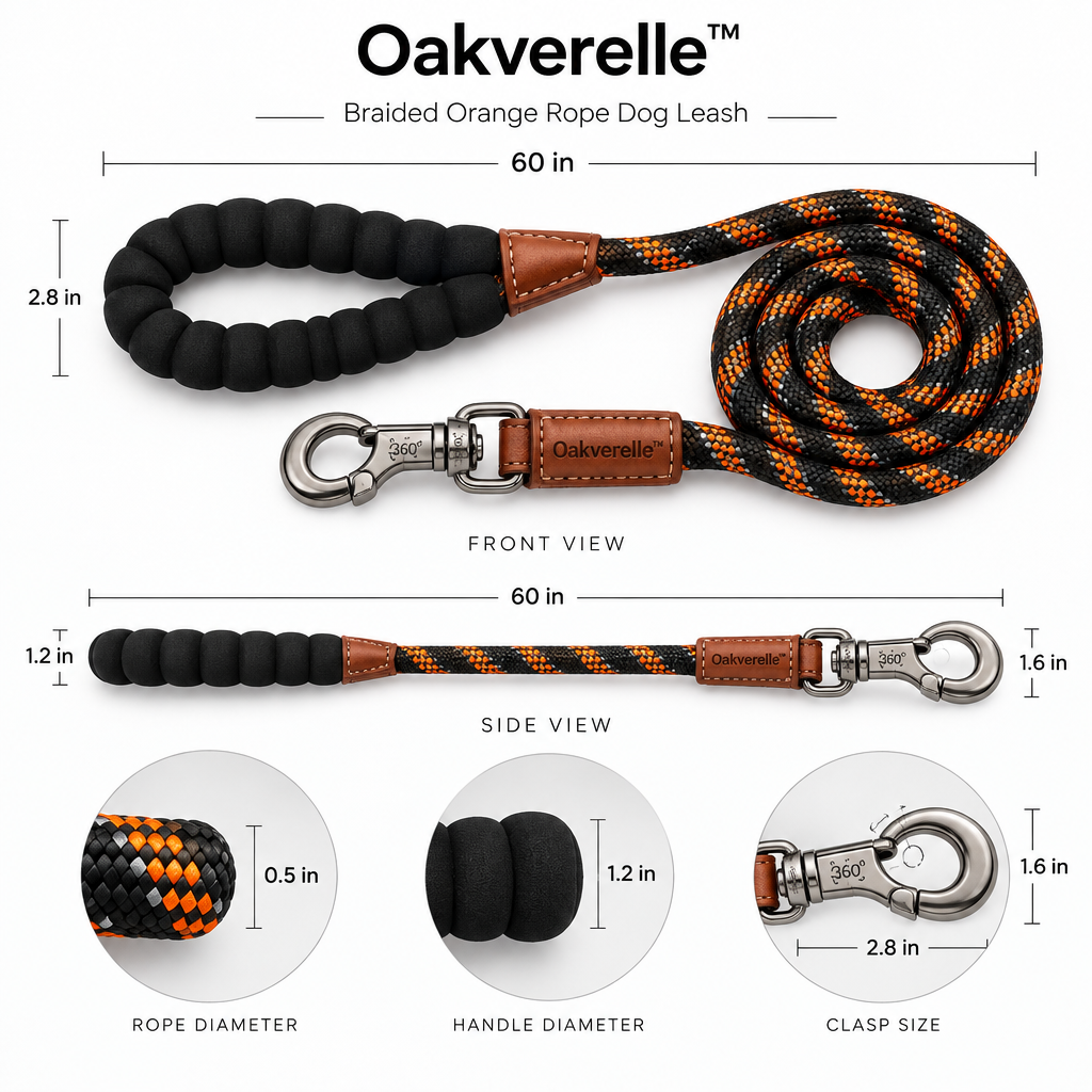 TrailWeave™ Braided Rope Dog Leash dimensions image